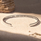 FuAttract Beautiful Girl, You Can Do Amazing Things Stainless Steel Engraved Bracelet - Silver - Inside - image 0