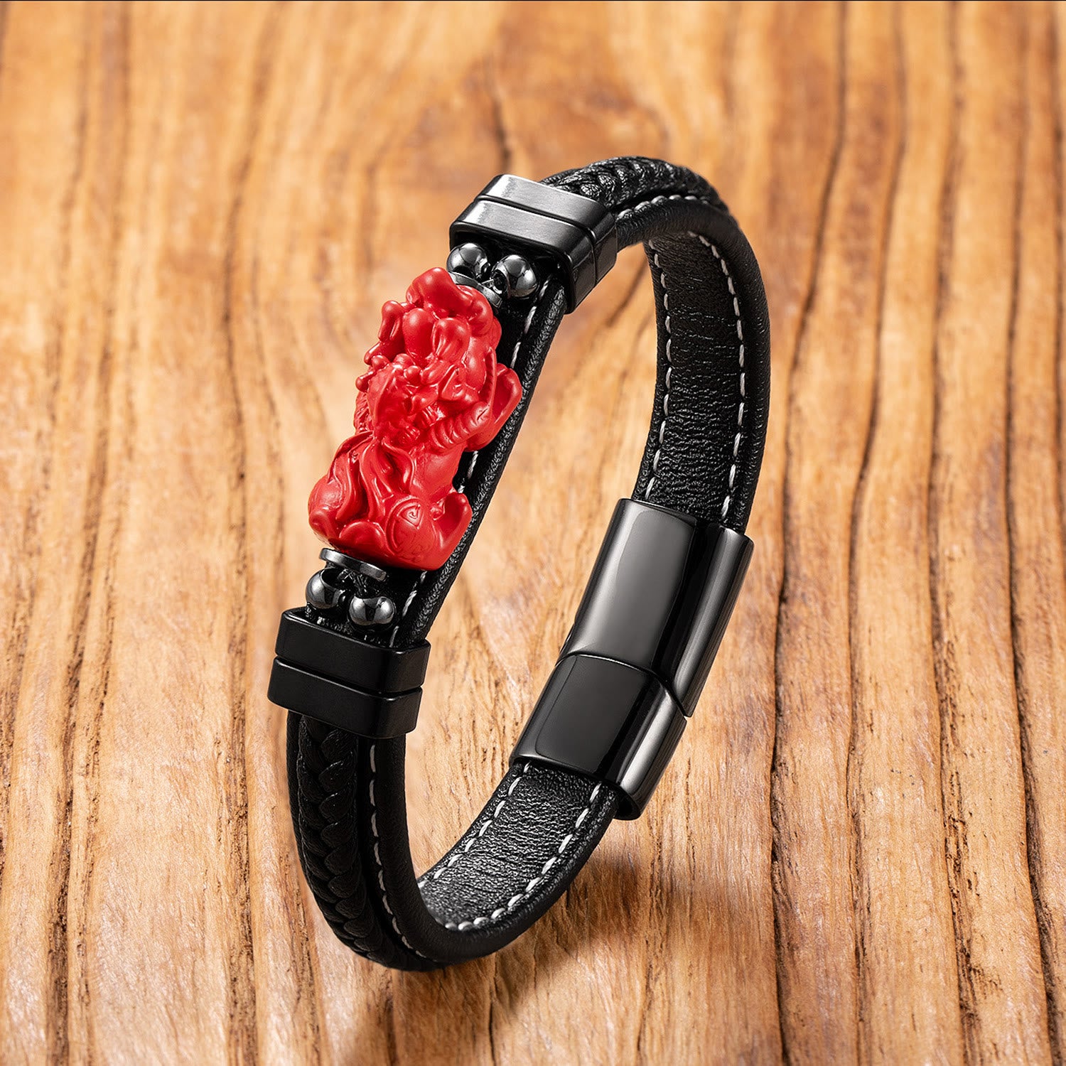 FuAttract Success & Protection Pixiu on Cinnabar Leather Bracelet - Style 3 - 23cm - image 6