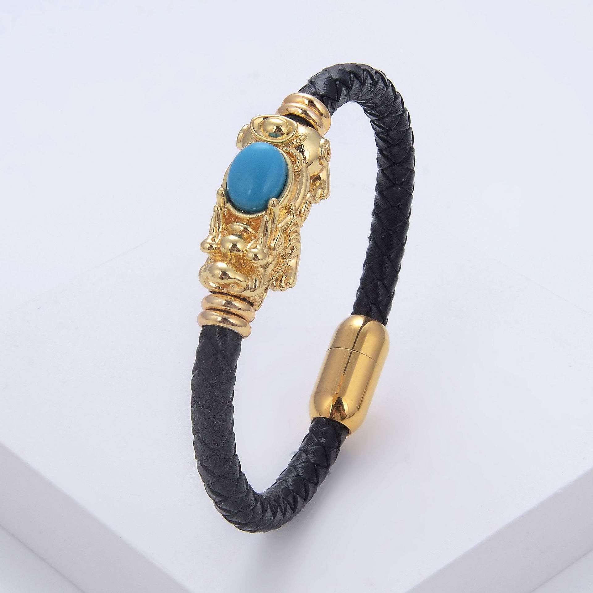 FuAttract Courage & Wealth & Protection Crystal Pixiu Leather Bracelet - Blue Chalcedony - 23cm - image 10