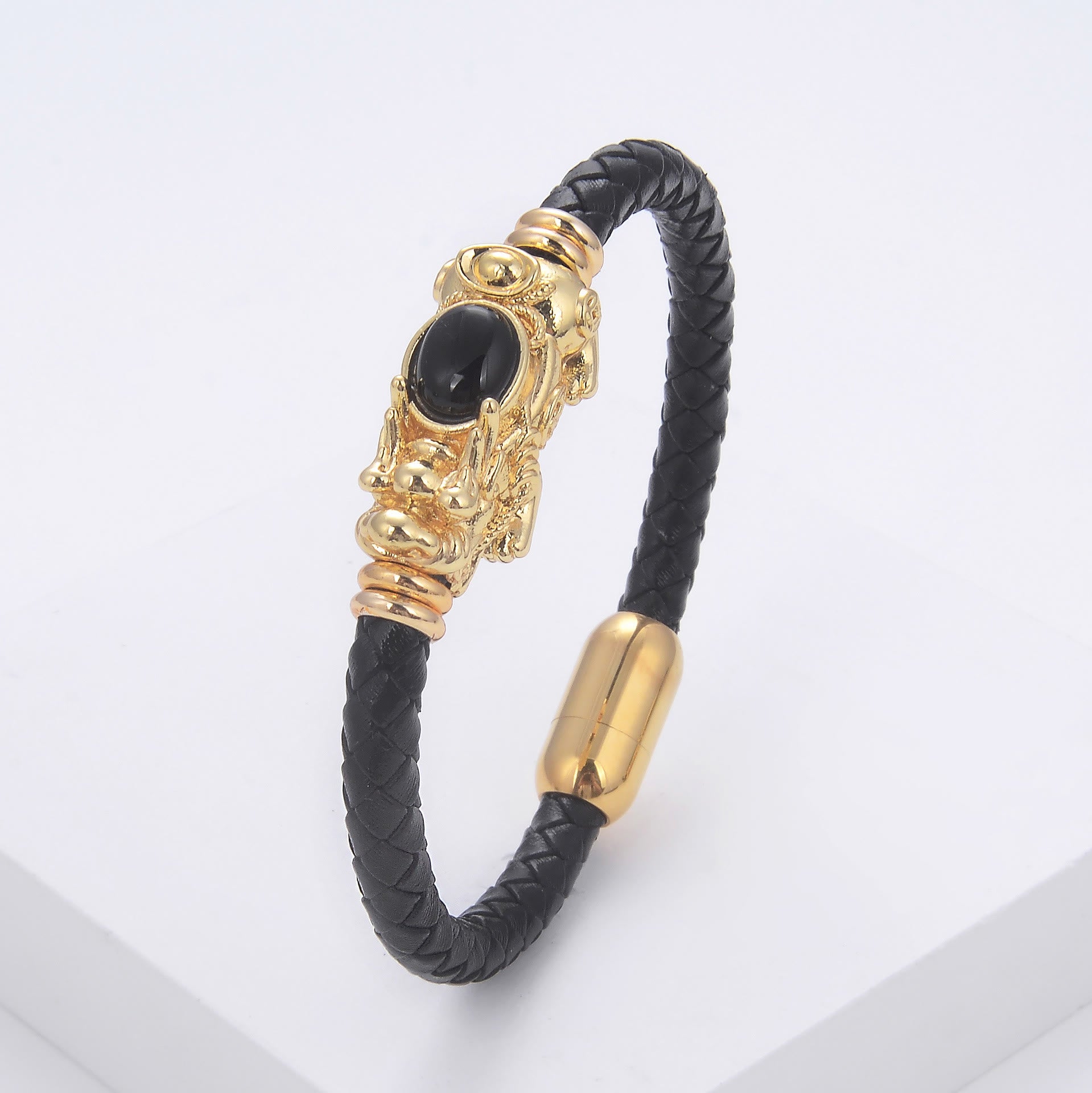 FuAttract Courage & Wealth & Protection Crystal Pixiu Leather Bracelet - Black Obsidian - 23cm - image 11