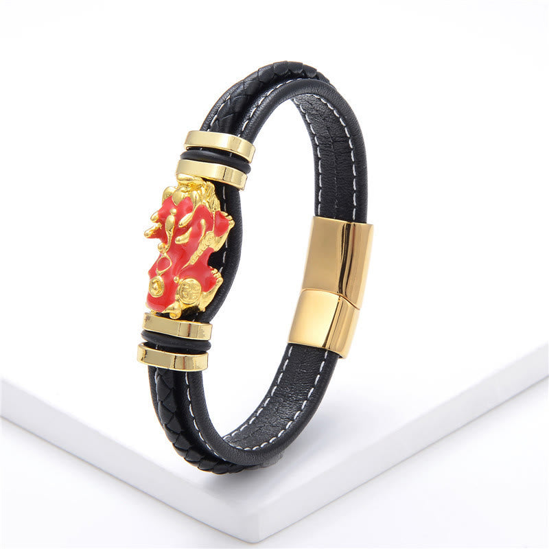 FuAttract Protection Prosperity & Luck Pixiu Stainless Steel Leather Bracelet - Red - 23cm - image 8