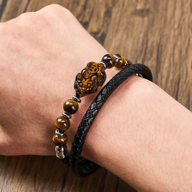 FuAttract Courage & Wealth & Protection Tiger's Eye Pixiu Leather Bracelet - image 3