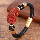 FuAttract Wealth & Protection Pixiu Om Mani Padme Hum Stainless Steel Leather Bracelet - Red Agate - Gold - 23cm - image 13