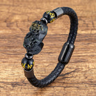 FuAttract Wealth & Protection Pixiu Om Mani Padme Hum Stainless Steel Leather Bracelet - Golden Obsidian - Black - 23cm - image 17