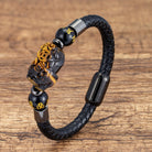 FuAttract Wealth & Protection Pixiu Om Mani Padme Hum Stainless Steel Leather Bracelet - Tiger’s Eye - Black - 23cm - image 5