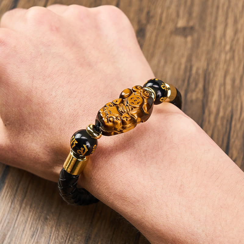 FuAttract Wealth & Protection Pixiu Om Mani Padme Hum Stainless Steel Leather Bracelet - image 3
