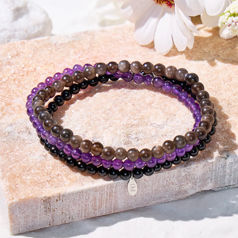 FuAttract Protect Your Energy 3-Piece Stone Bracelet Set with Gift Message Card - 20cm - image 0