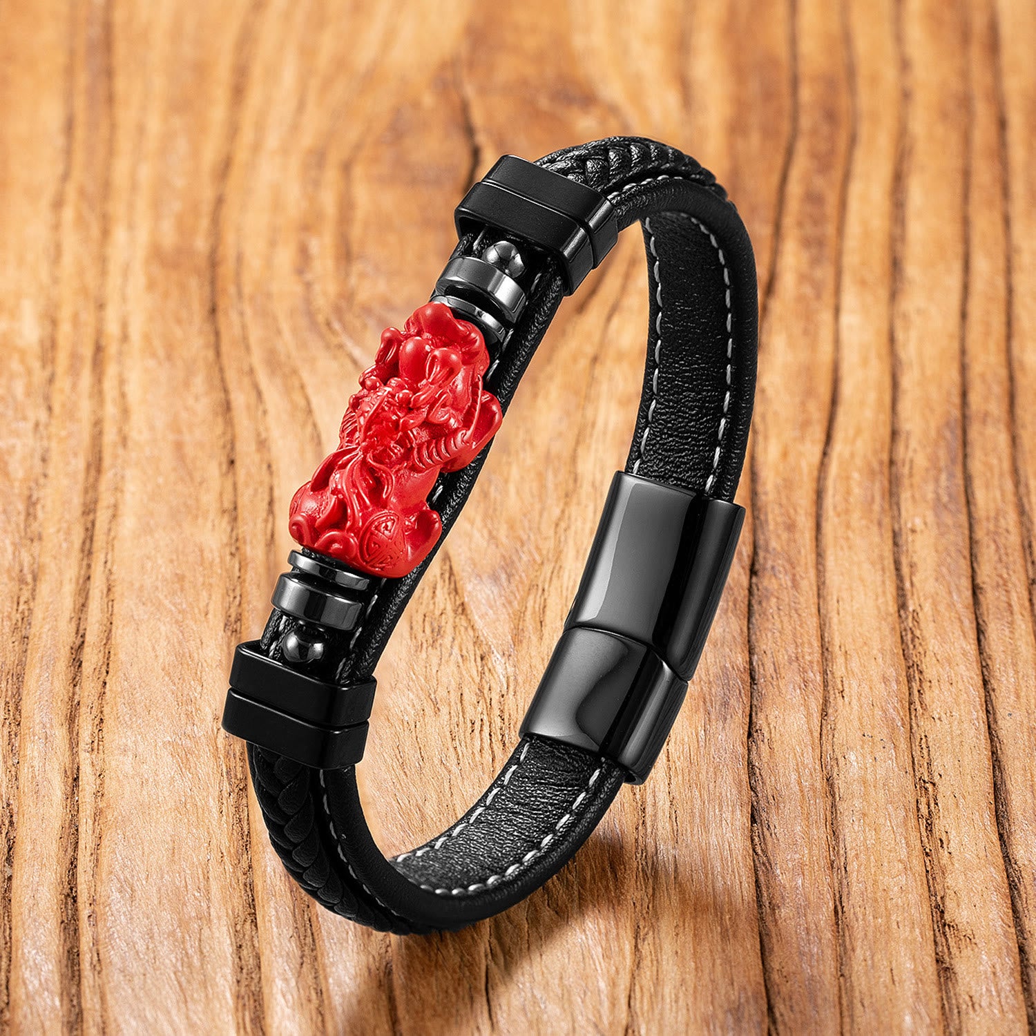 FuAttract Success & Protection Pixiu on Cinnabar Leather Bracelet - Style 4 - 23cm - image 7
