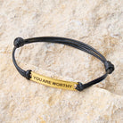 FuAttract You Are Worthy Stainless Steel Engraved Waxed Cord Bracelet - image 1