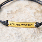 FuAttract You Are Worthy Stainless Steel Engraved Waxed Cord Bracelet - image 3