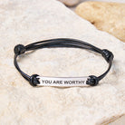 FuAttract You Are Worthy Stainless Steel Engraved Waxed Cord Bracelet - Black - Silver - image 4