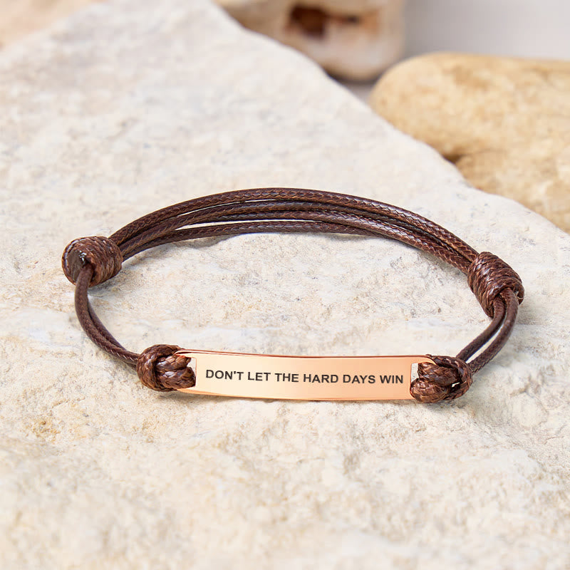 FuAttract Don't Let The Hard Days Win Stainless Steel Engraved Waxed Cord Bracelet - Dark Brown - Rose Gold - image 4