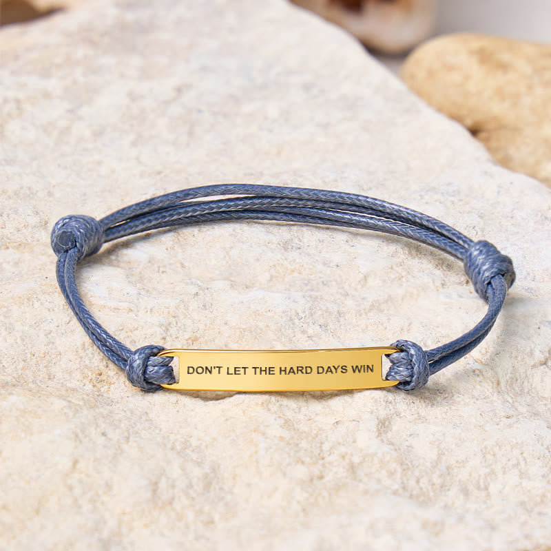 FuAttract Don't Let The Hard Days Win Stainless Steel Engraved Waxed Cord Bracelet - Gray - Gold - image 14