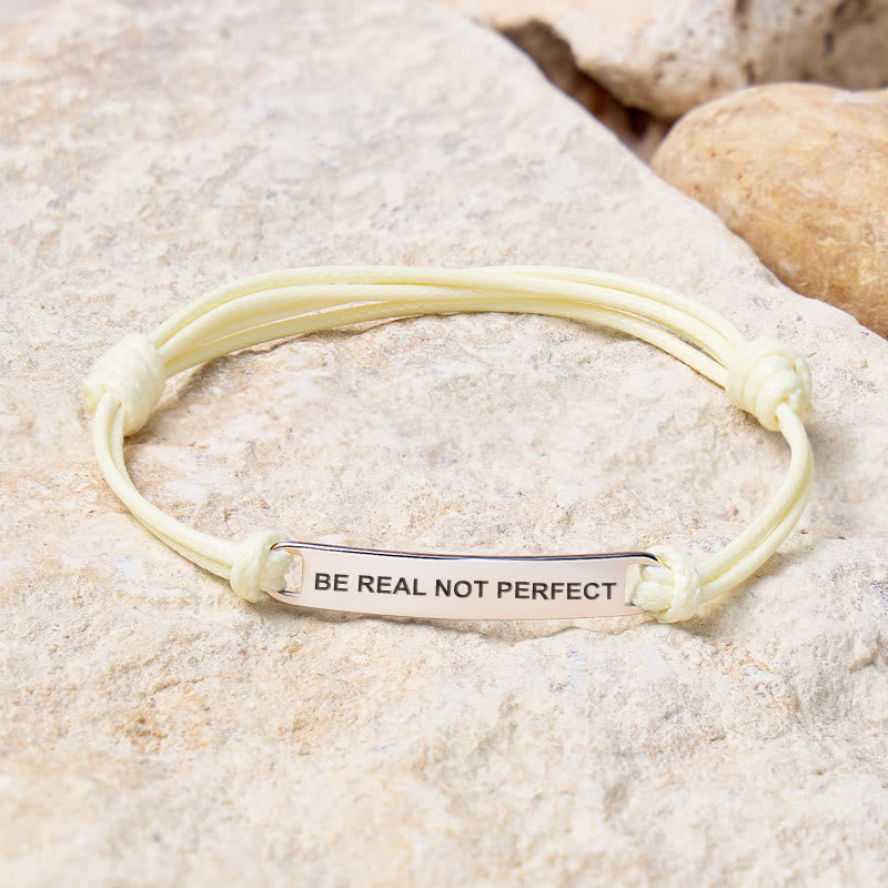 FuAttract Be Real Not Perfect Stainless Steel Engraved Waxed Cord Bracelet - Cream White - Silver - image 22