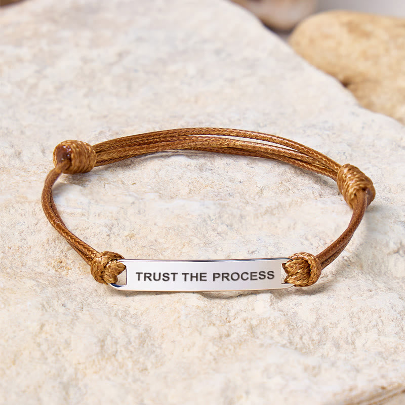 FuAttract Trust The Process Stainless Steel Engraved Waxed Cord Bracelet - Brown - Silver - image 17