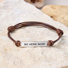 FuAttract Be Here Now Stainless Steel Engraved Waxed Cord Bracelet - Dark Brown - Silver - image 14