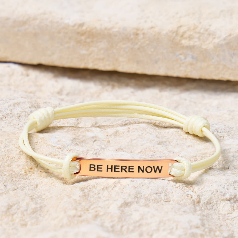 FuAttract Be Here Now Stainless Steel Engraved Waxed Cord Bracelet - Cream White - Rose Gold - image 0