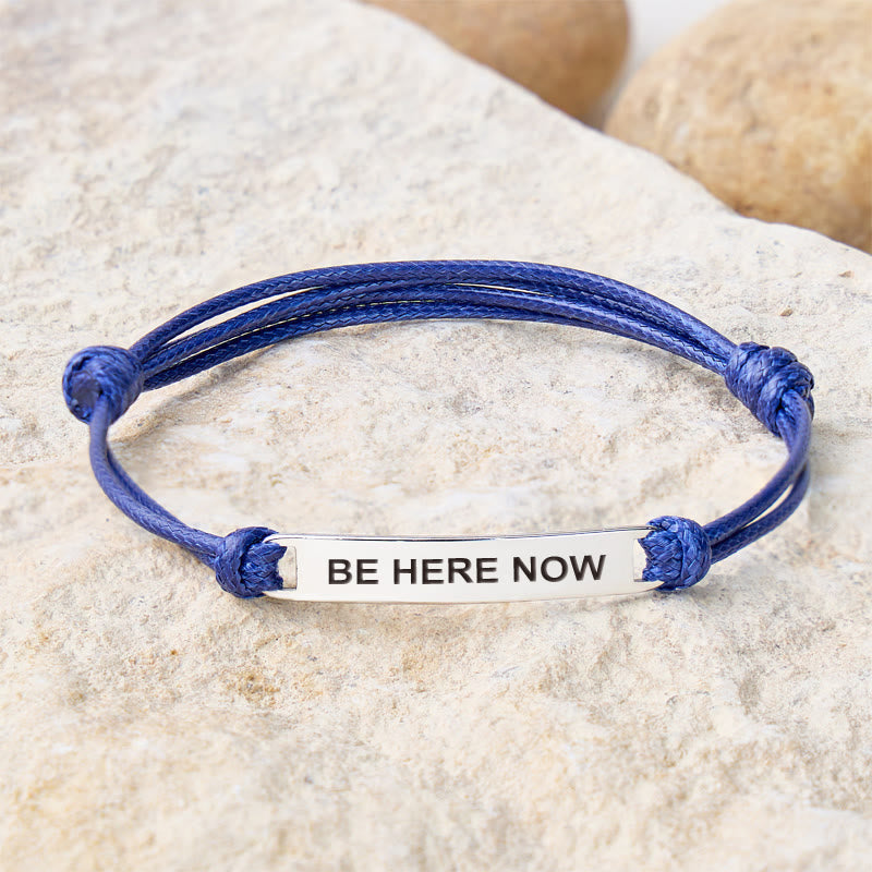 FuAttract Be Here Now Stainless Steel Engraved Waxed Cord Bracelet - Navy Blue - Silver - image 23