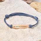 FuAttract Believe In Yourself Stainless Steel Engraved Waxed Cord Bracelet - Gray - Rose Gold - image 15