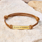 FuAttract Believe In Yourself Stainless Steel Engraved Waxed Cord Bracelet - Brown - Gold - image 16