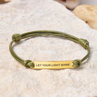 FuAttract Let Your Light Shine Stainless Steel Engraved Waxed Cord Bracelet - Olive Green - Gold - image 10