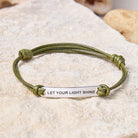 FuAttract Let Your Light Shine Stainless Steel Engraved Waxed Cord Bracelet - Olive Green - Silver - image 11