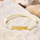 FuAttract Let Your Light Shine Stainless Steel Engraved Waxed Cord Bracelet - Cream White - Gold - image 0