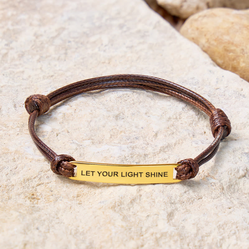 FuAttract Let Your Light Shine Stainless Steel Engraved Waxed Cord Bracelet - Dark Brown - Gold - image 13