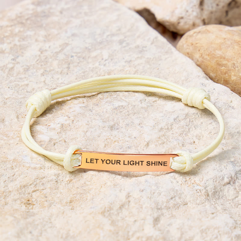 FuAttract Let Your Light Shine Stainless Steel Engraved Waxed Cord Bracelet - Cream White - Rose Gold - image 4
