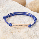 FuAttract Feelings Are Not Facts Stainless Steel Engraved Waxed Cord Bracelet - Navy Blue - Rose Gold - image 0