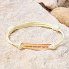 FuAttract Feelings Are Not Facts Stainless Steel Engraved Waxed Cord Bracelet - Cream White - Rose Gold - image 22