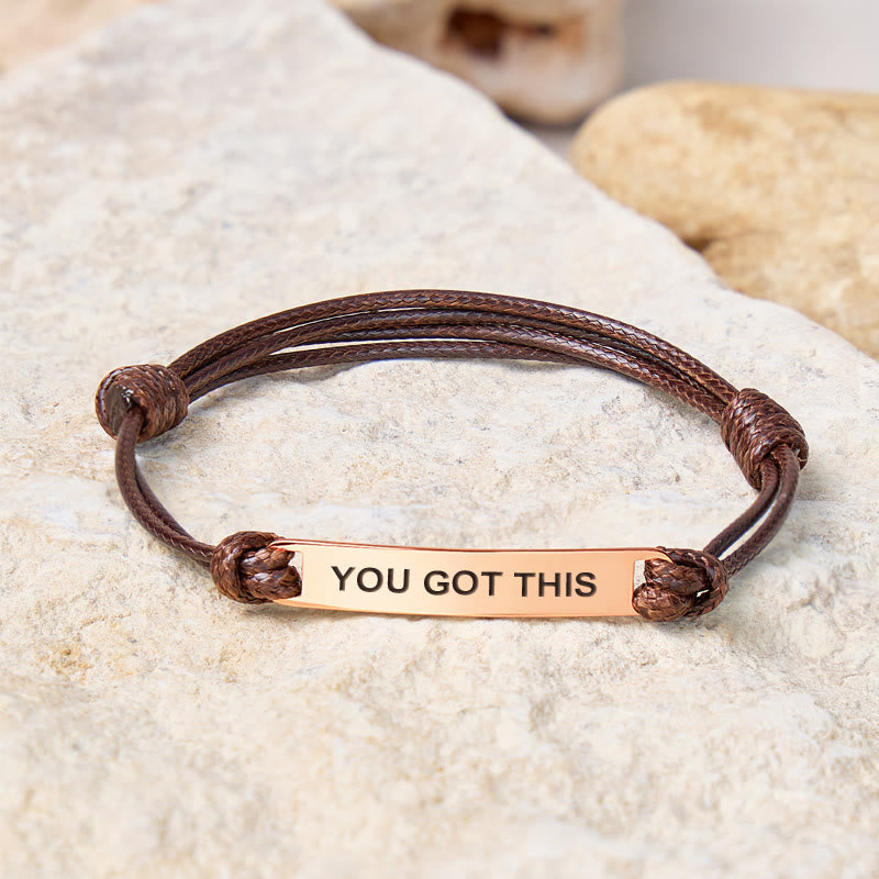 FuAttract You Got This Stainless Steel Engraved Waxed Cord Bracelet - Dark Brown - Rose Gold - image 12