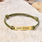 FuAttract Keep Going Stainless Steel Engraved Waxed Cord Bracelet - Olive Green - Gold - image 10