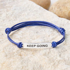 FuAttract Keep Going Stainless Steel Engraved Waxed Cord Bracelet - Navy Blue - Silver - image 23