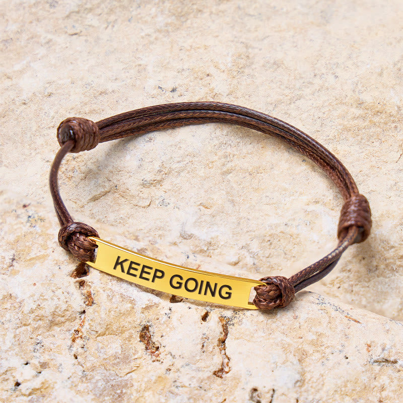 FuAttract Keep Going Stainless Steel Engraved Waxed Cord Bracelet - image 1