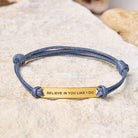 FuAttract Believe In You Like I Do Stainless Steel Engraved Waxed Cord Bracelet - Gray - Gold - image 3