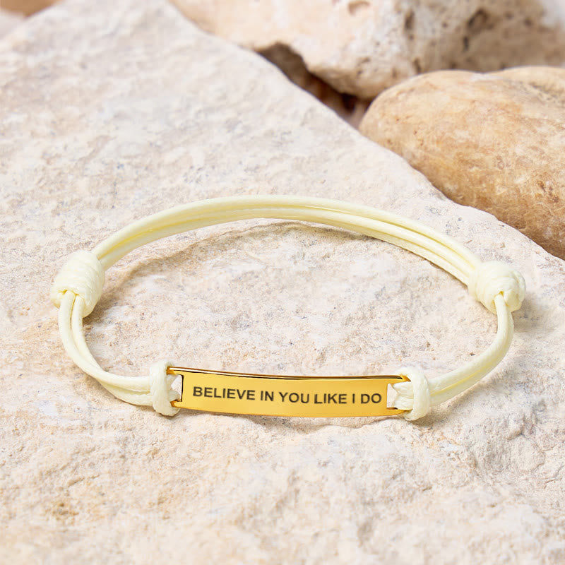 FuAttract Believe In You Like I Do Stainless Steel Engraved Waxed Cord Bracelet - Cream White - Gold - image 20