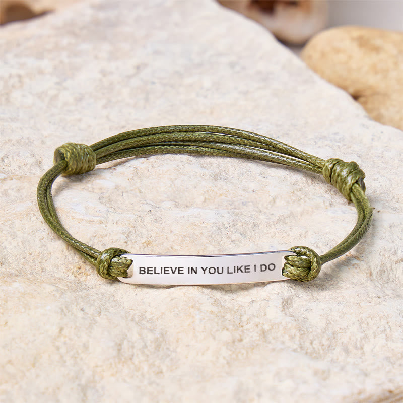 FuAttract Believe In You Like I Do Stainless Steel Engraved Waxed Cord Bracelet - Olive Green - Silver - image 10