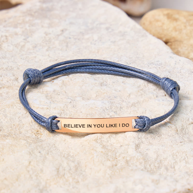 FuAttract Believe In You Like I Do Stainless Steel Engraved Waxed Cord Bracelet - Gray - Rose Gold - image 4