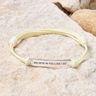FuAttract Believe In You Like I Do Stainless Steel Engraved Waxed Cord Bracelet - Cream White - Silver - image 19