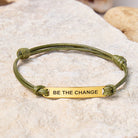 FuAttract Be The Change Stainless Steel Engraved Waxed Cord Bracelet - Olive Green - Gold - image 12