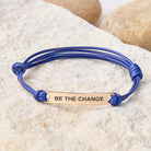 FuAttract Be The Change Stainless Steel Engraved Waxed Cord Bracelet - Navy Blue - Rose Gold - image 22