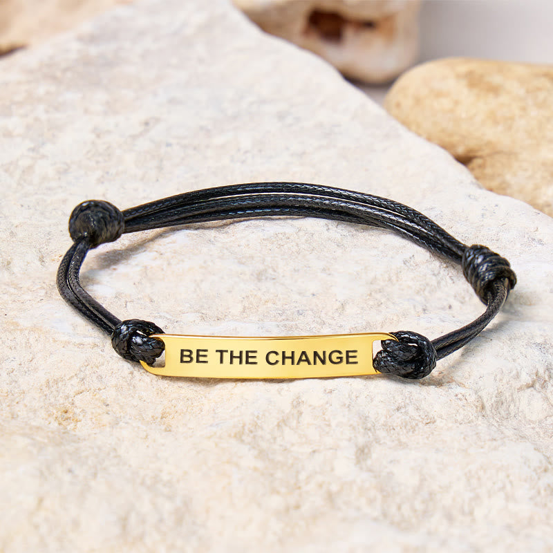 FuAttract Be The Change Stainless Steel Engraved Waxed Cord Bracelet - Black - Gold - image 9