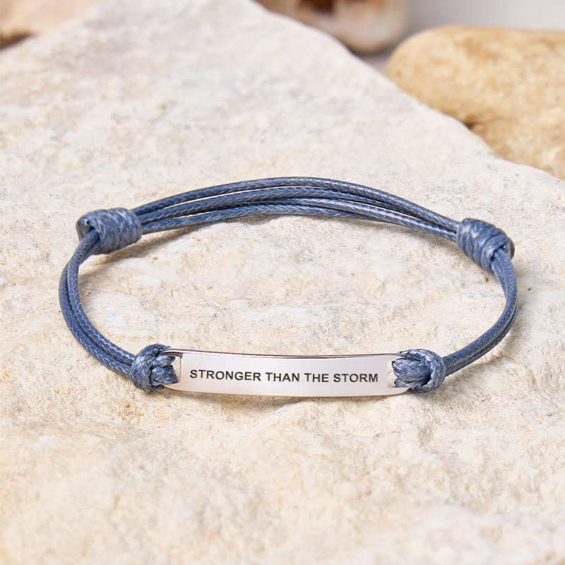 FuAttract Stronger Than The Storm Stainless Steel Engraved Waxed Cord Bracelet - Gray - Silver - image 17