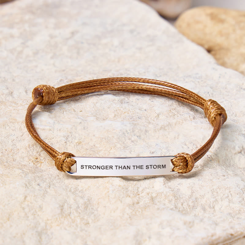 FuAttract Stronger Than The Storm Stainless Steel Engraved Waxed Cord Bracelet - Brown - Silver - image 20