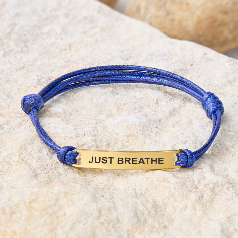 FuAttract Just Breathe Stainless Steel Engraved Waxed Cord Bracelet - Navy Blue - Gold - image 23