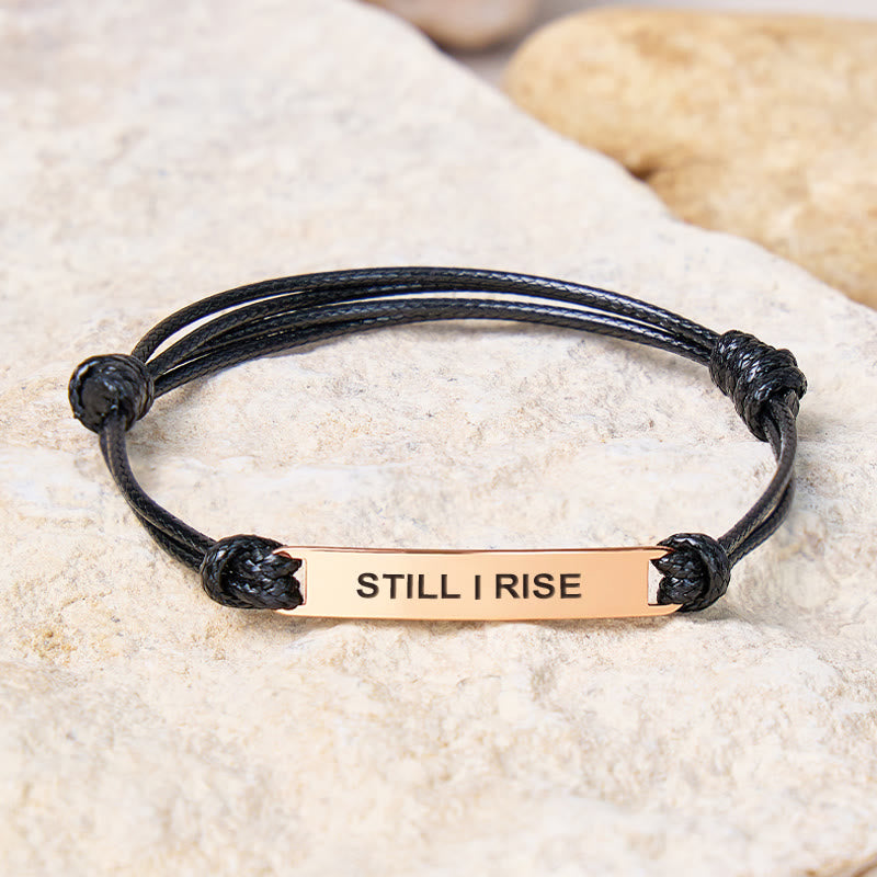 FuAttract Still I Rise Stainless Steel Engraved Waxed Cord Bracelet - Black - Rose Gold - image 7