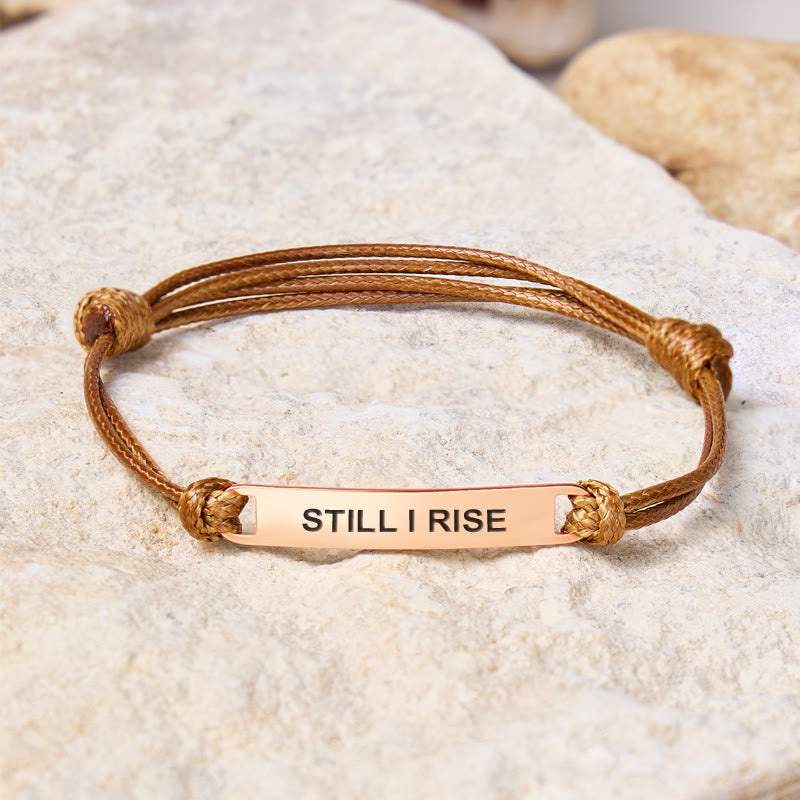 FuAttract Still I Rise Stainless Steel Engraved Waxed Cord Bracelet - Brown - Rose Gold - image 16