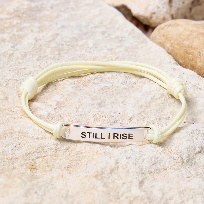 FuAttract Still I Rise Stainless Steel Engraved Waxed Cord Bracelet - Cream White - Silver - image 20
