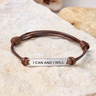 FuAttract I Can And I Will Stainless Steel Engraved Waxed Cord Bracelet - Dark Brown - Silver - image 10